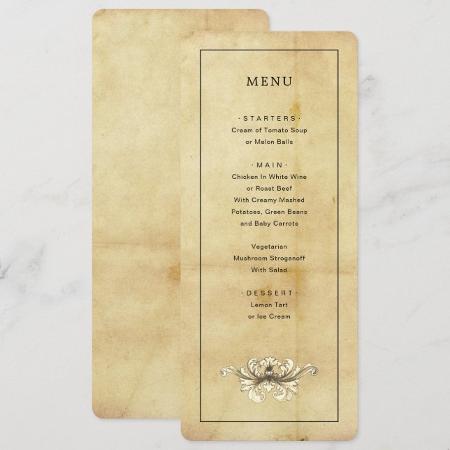 Vintage Aged Distress Style Menu Invitation (Front/Back)