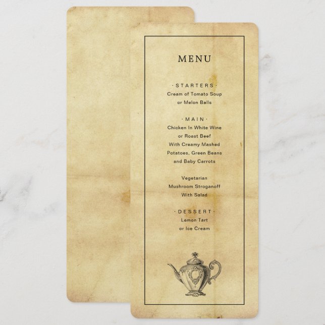 Vintage Aged Distress Style Menu Invitation (Front/Back)