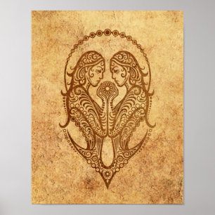 Vintage Aged Gemini Zodiac Poster