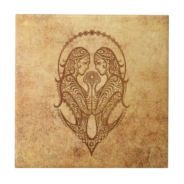 Vintage Aged Gemini Zodiac Tile (Front)