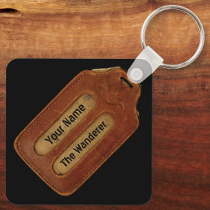 Vintage Aged Leather ID Tag Key Ring