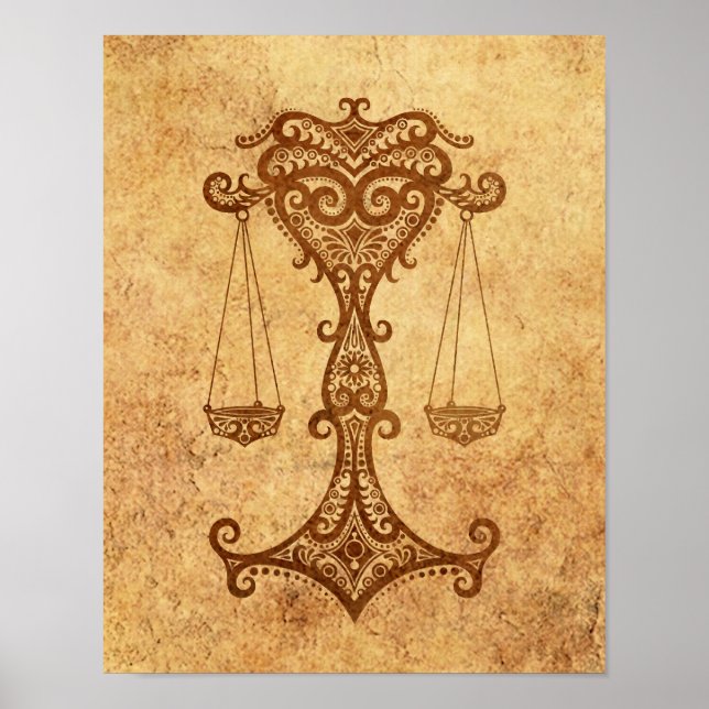 Vintage Aged Libra Zodiac Poster (Front)