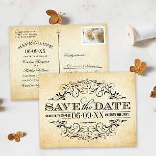 Vintage Aged Paper Scrollwork Save the Date