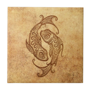 Vintage Aged Pisces Zodiac Tile