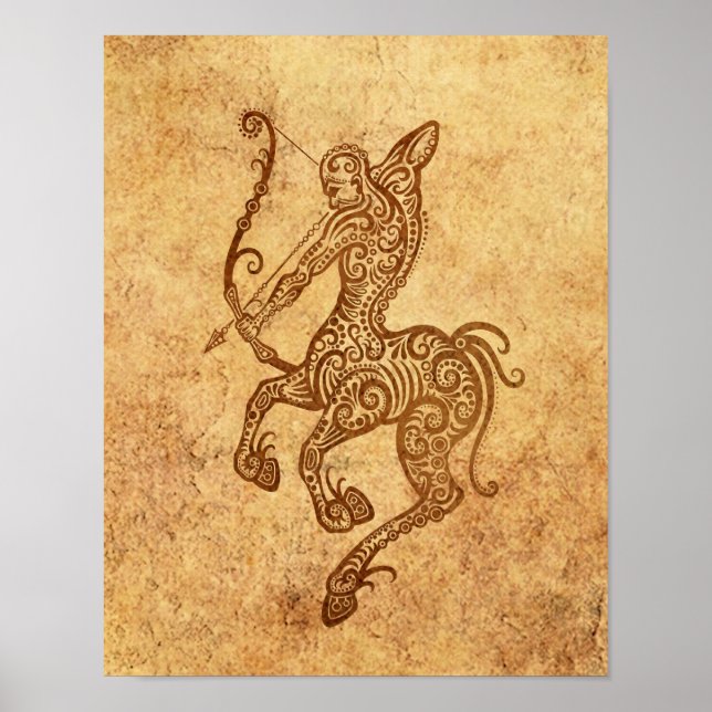 Vintage Aged Sagittarius Zodiac Poster (Front)