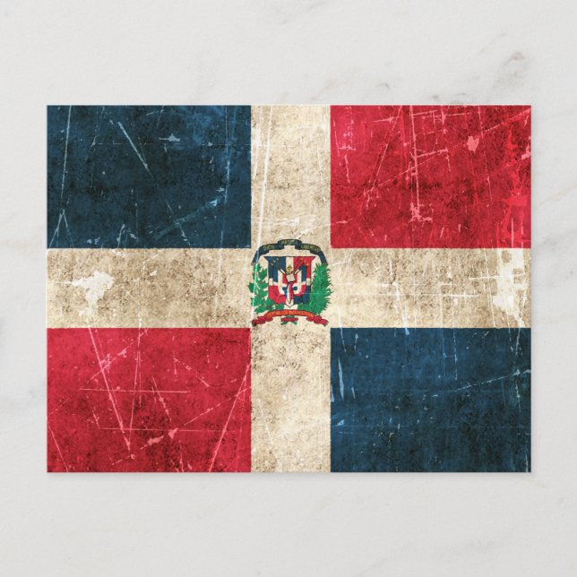 Vintage Aged Scratched Flag of Dominican Republic Postcard (Front)