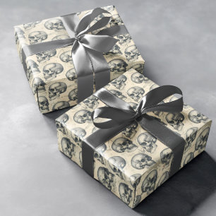 Vintage aged Skulls Halloween Goth Pattern Wrapping Paper