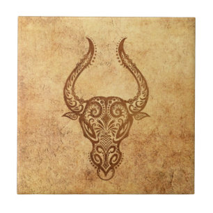 Vintage Aged Taurus Zodiac Tile