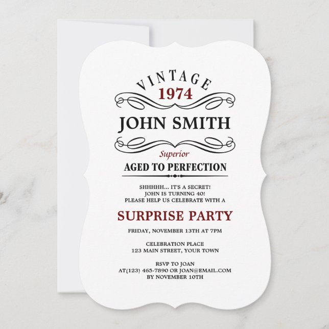 Vintage Aged to Perfection Funny Birthday Invite (Front)
