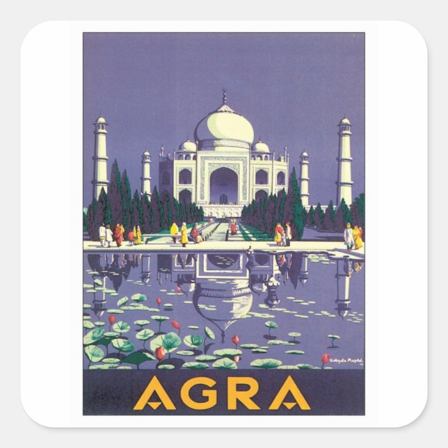 Vintage Agra Taj Mahal India Square Sticker (Front)