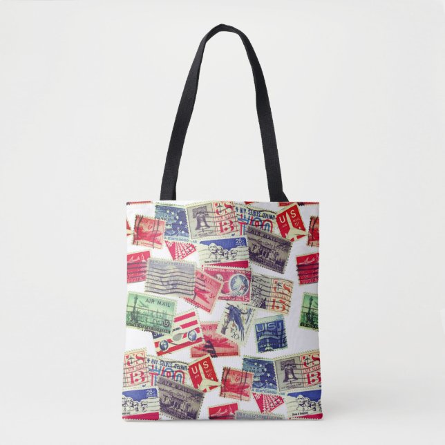 Vintage Air Mail Postage Stamps Tote (Front)