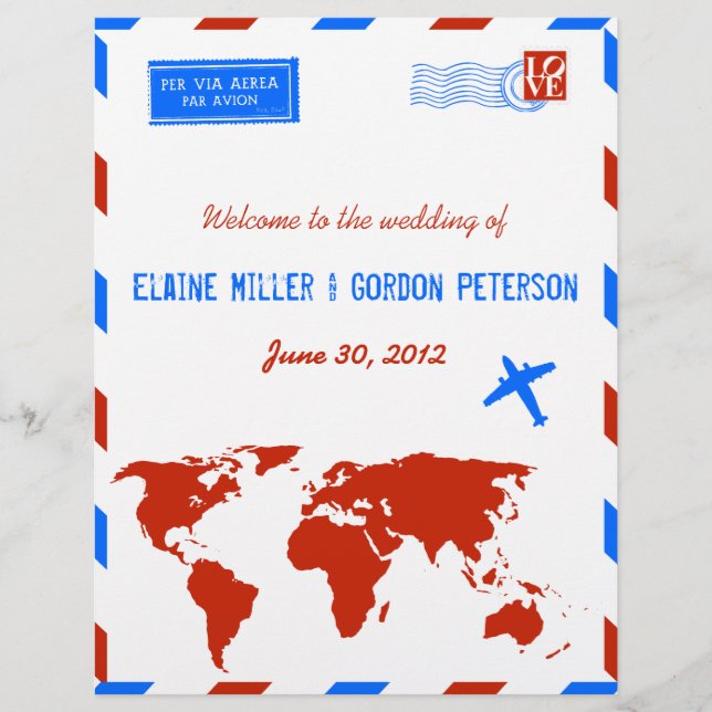 Vintage Air Mail Wedding Program Flyer (Front)