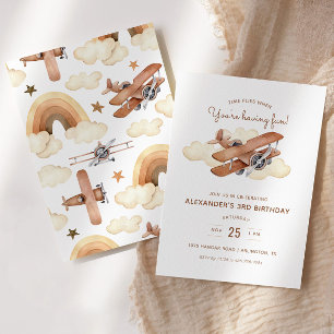 Vintage Aircraft Biplane Boy's Birthday Party  Invitation