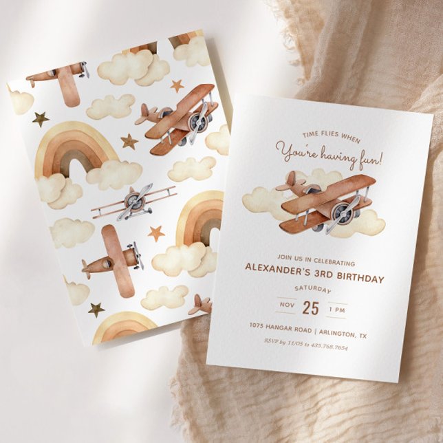 Vintage Aircraft Biplane Boy's Birthday Party  Invitation (Creator Uploaded)
