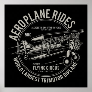 Vintage Aircraft Biplane Logo Poster