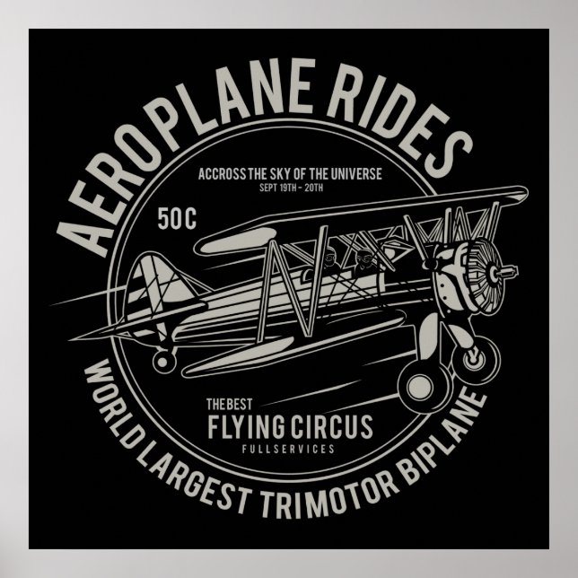 Vintage Aircraft Biplane Logo Poster (Front)