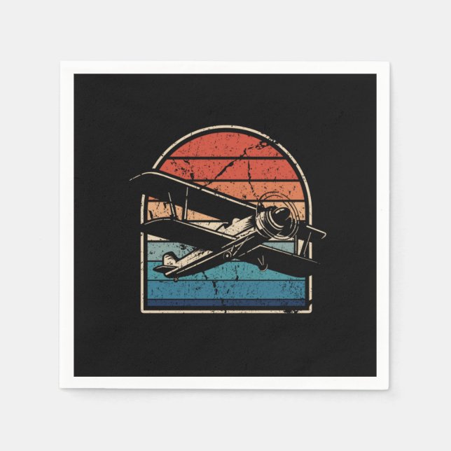 Vintage Aircraft Biplane Plane Pilot Aeroplane Napkin (Front)