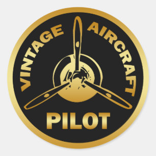 VINTAGE AIRCRAFT PILOT CLASSIC ROUND STICKER