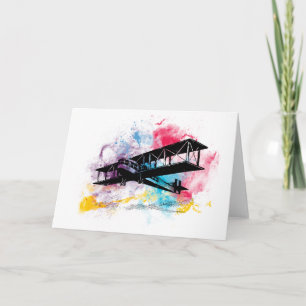 Vintage Aircraft with colourful clouds Card