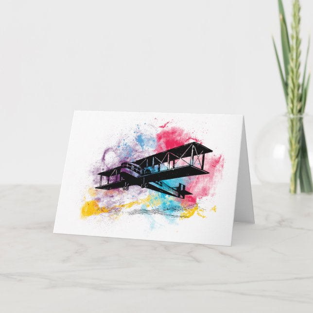 Vintage Aircraft with colourful clouds Card (Front)