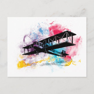 Vintage Aircraft with colourful clouds Postcard