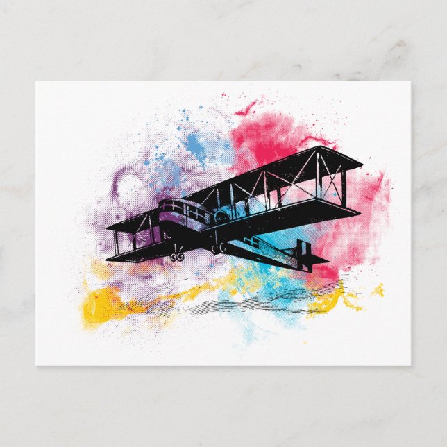 Vintage Aircraft with colourful clouds Postcard (Front)