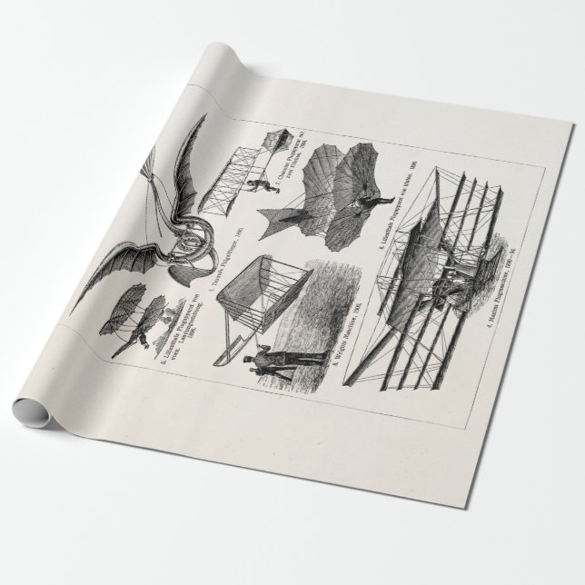 Vintage Aircrafts Aeroplanes Airships Retro Planes Wrapping Paper (Unrolled)