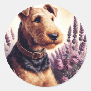 Vintage Airedale Terrier Painting Classic Round Sticker