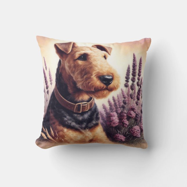 Vintage Airedale Terrier Painting Cushion (Front)