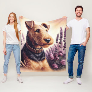 Vintage Airedale Terrier Painting Fleece Blanket