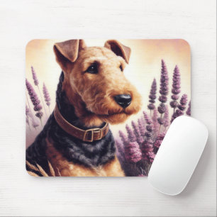 Vintage Airedale Terrier Painting Mouse Mat