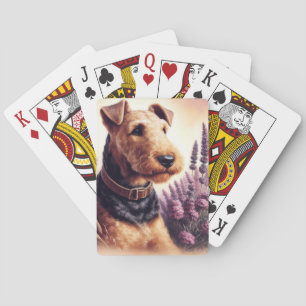 Vintage Airedale Terrier Painting Playing Cards