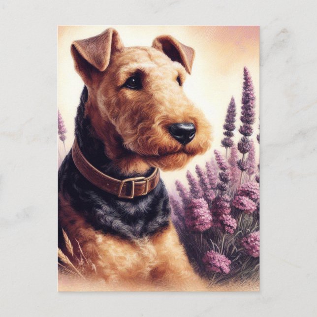 Vintage Airedale Terrier Painting Postcard (Front)