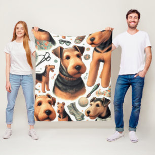 Vintage Airedale Terrier Seamless Fleece Blanket