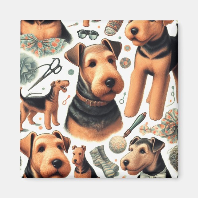 Vintage Airedale Terrier Seamless Magnet (Front)