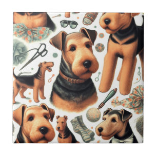 Vintage Airedale Terrier Seamless Tile
