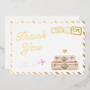 Vintage Airline Baby Girl Shower Thank You Card
