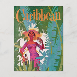 Vintage Airline Caribbean Travel Postcard
