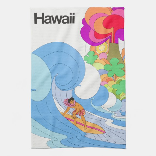Vintage Airline Hawaii Travel Tea Towel (Vertical)