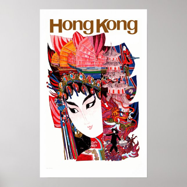 Vintage Airline Hong Kong China Travel Poster (Front)