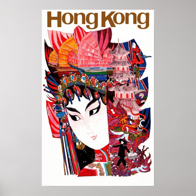 Vintage Airline Hong Kong China Travel Poster (Front)