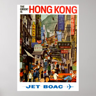 Vintage Airline Hong Kong China Travel Poster
