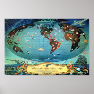 Vintage Airline Route World Map Travel Poster