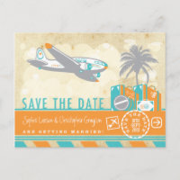 Vintage Airline Travel Illustration Save the Date