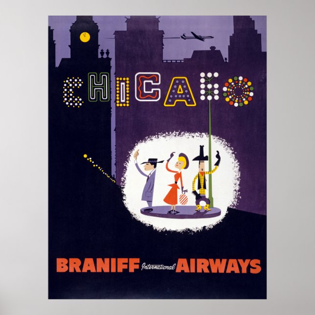 Vintage Airline Windy City Chicago Travel Poster (Front)