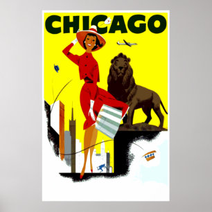 Vintage Airline Windy City Chicago Travel Poster