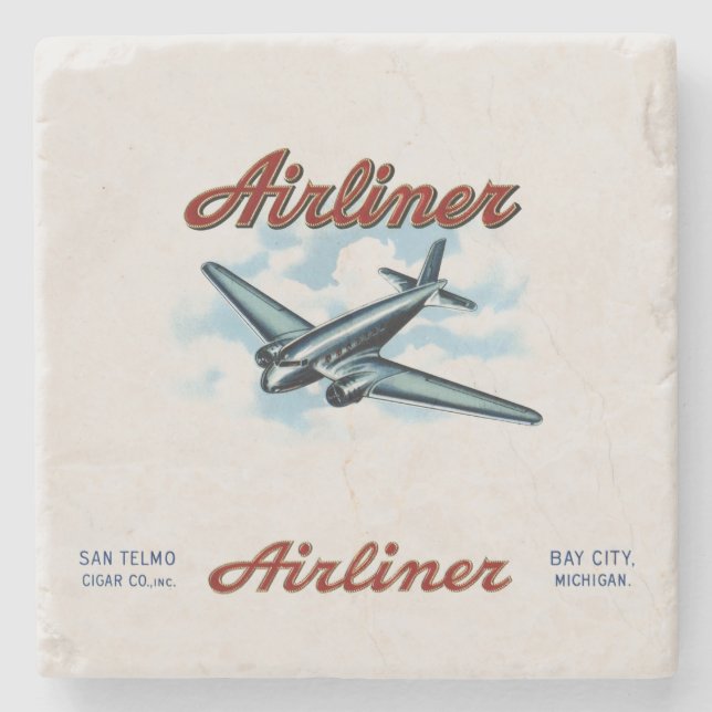 Vintage Airliner Cigar Box Label Retro Stone Coaster (Front)