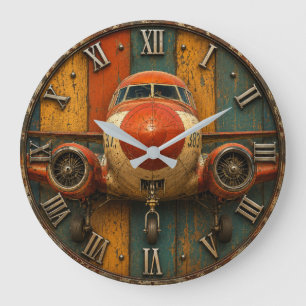 Vintage Airliner Nose Aircraft Aviation Hangar Large Clock