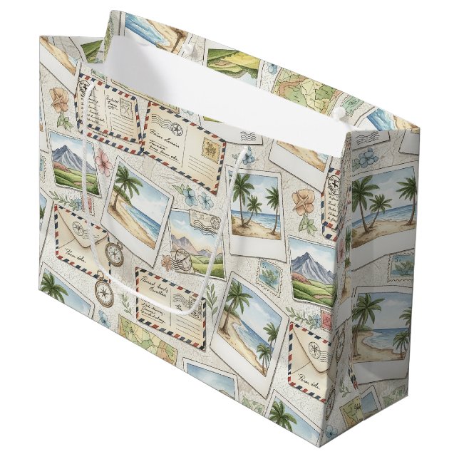 Vintage Airmail Adventure (1) Large Gift Bag (Front Angled)