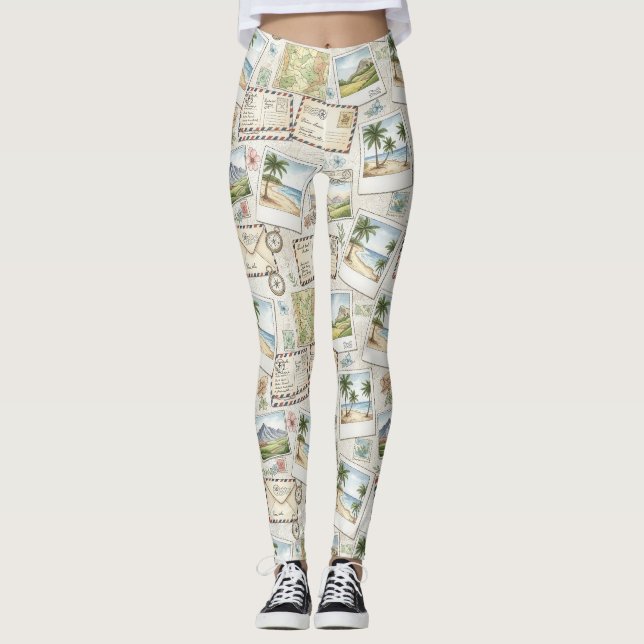Vintage Airmail Adventure (1) Leggings (Front)